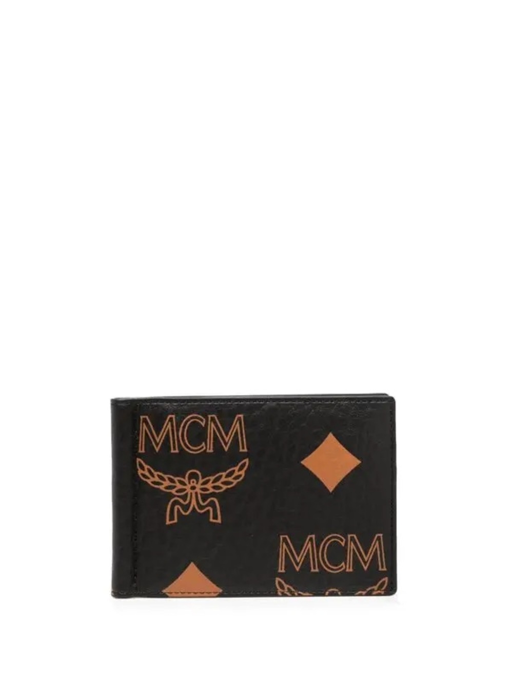 MCM Black Leather Bifold Wallet with Cognac Logo Print